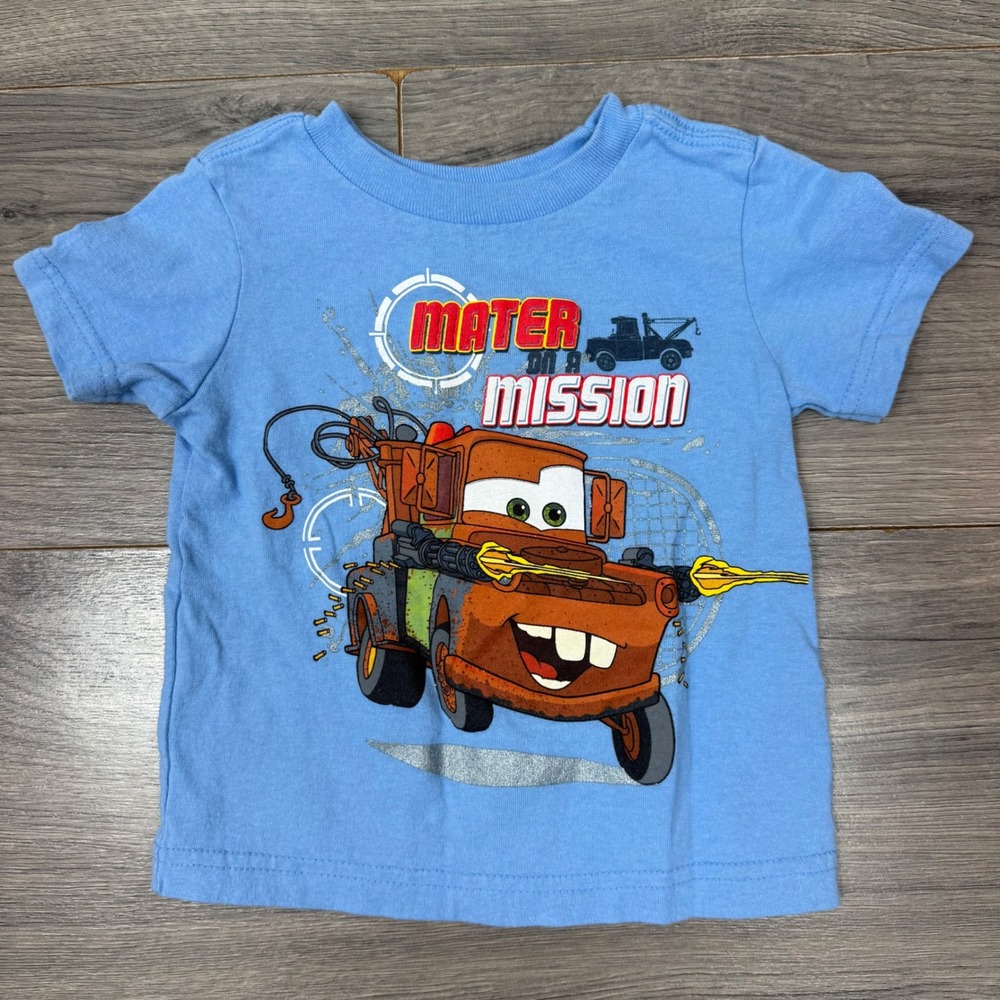 Disney Pixar Cars 2 Mater Mission Blue Graphic Tee Baby Shirt 12M 2011